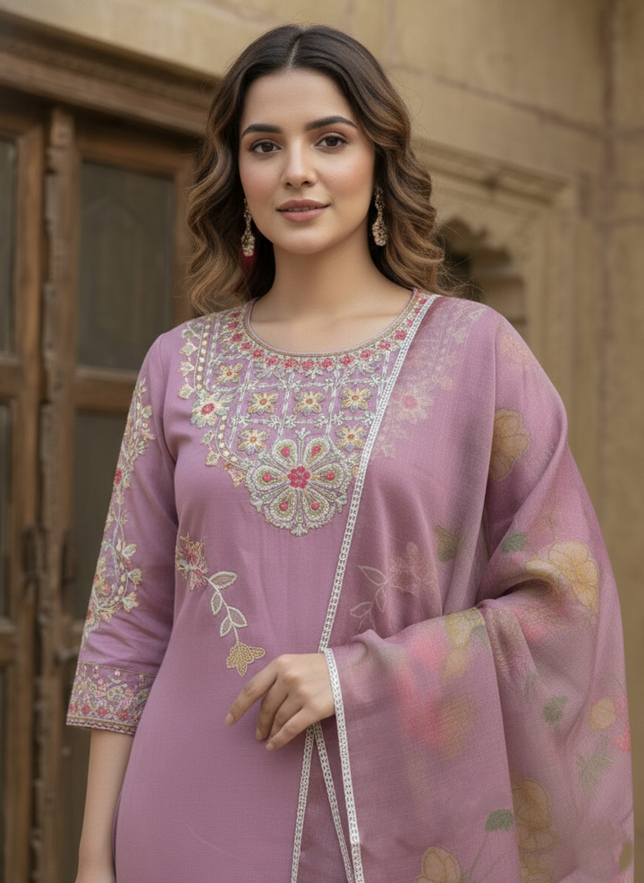 Yami Rose Embroidered Suit Set