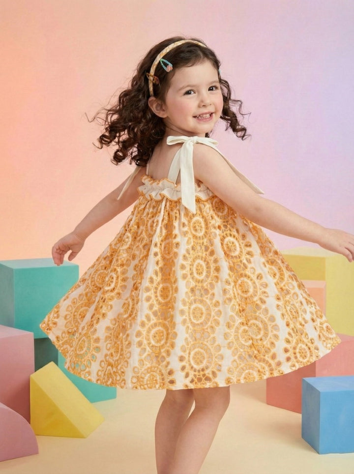 Joy coral schiffli cotton kids dress