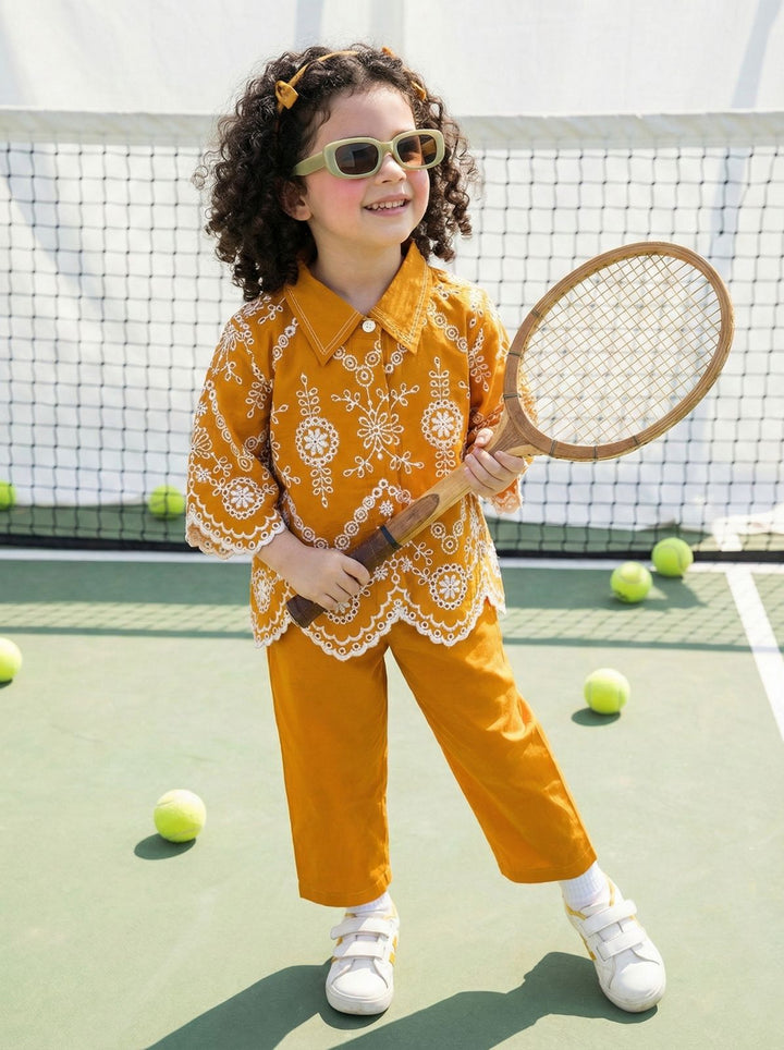 Joy apricot schiffli cotton co-ord set