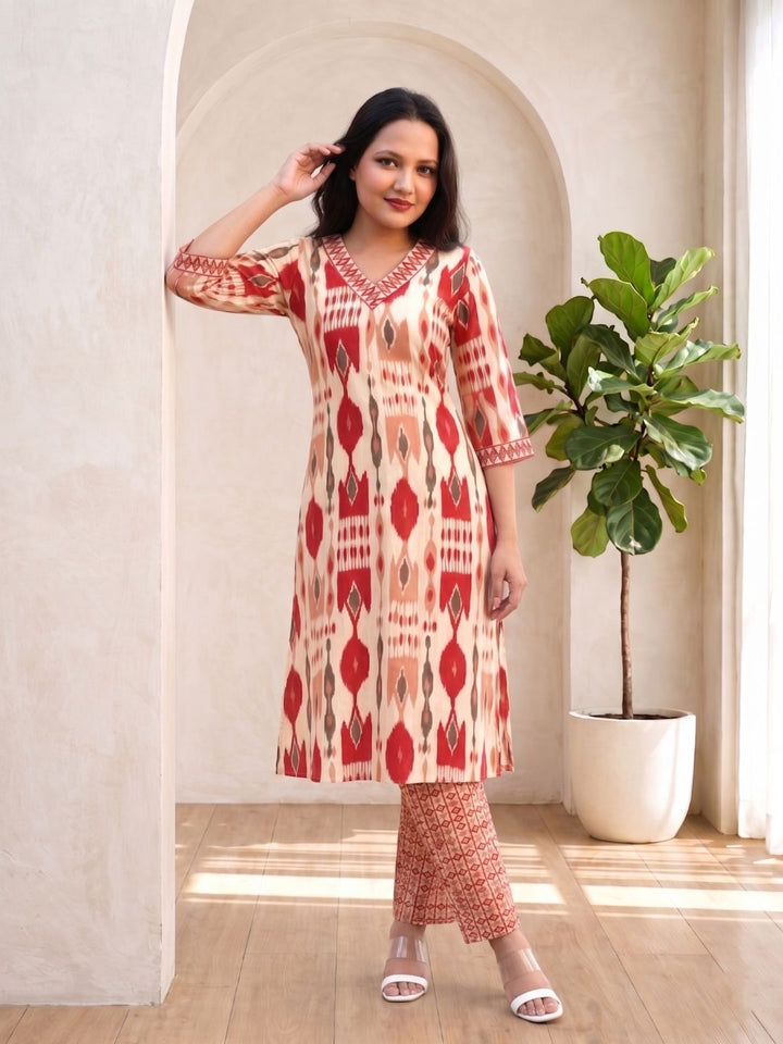 SASHA CORAL PRINTED KURTA PANT SET