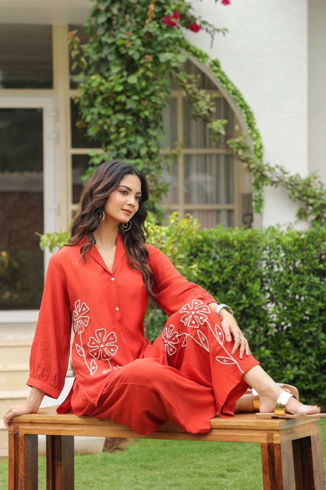 Sargi saffron embroidery cottton co-ord set