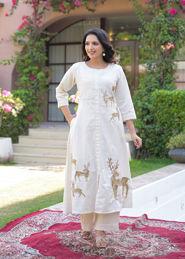 Mayri Angel embroidery cotton kurta pant set