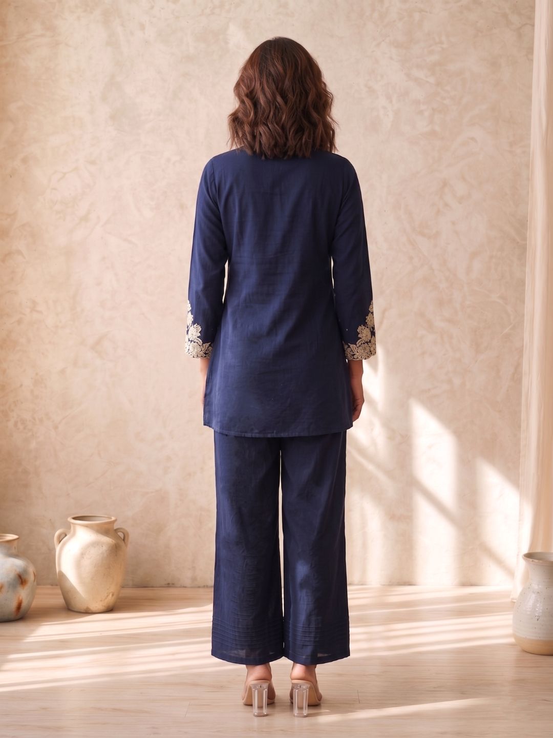 Gaur navy embroidery premium co-ord set