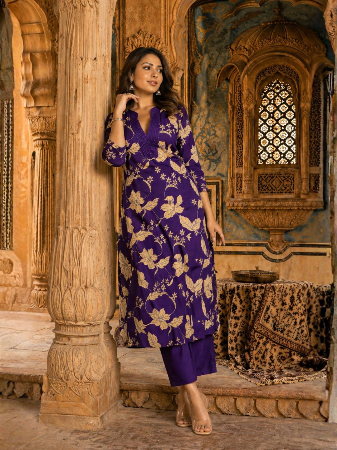 SASHA ORCHID PRINTED COTTON KURTA PANT SET