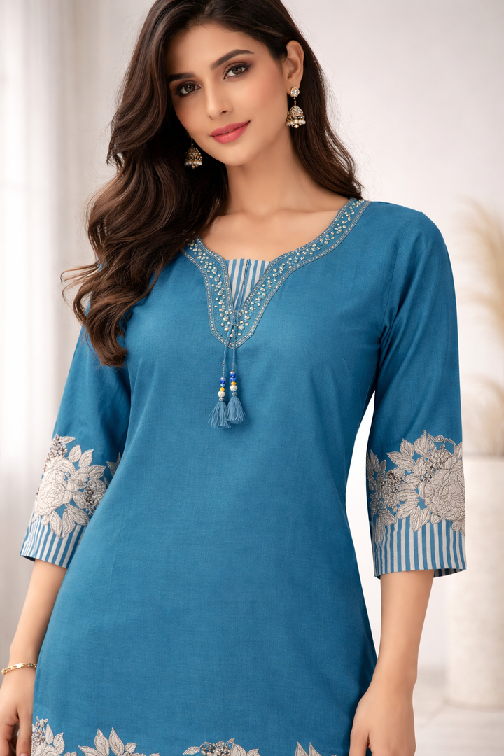 Reet Teal Printed Work Suit Set