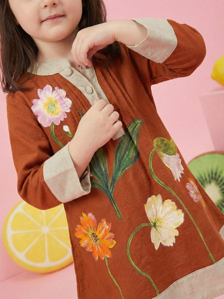 Joy tangerine embroidery cotton dress