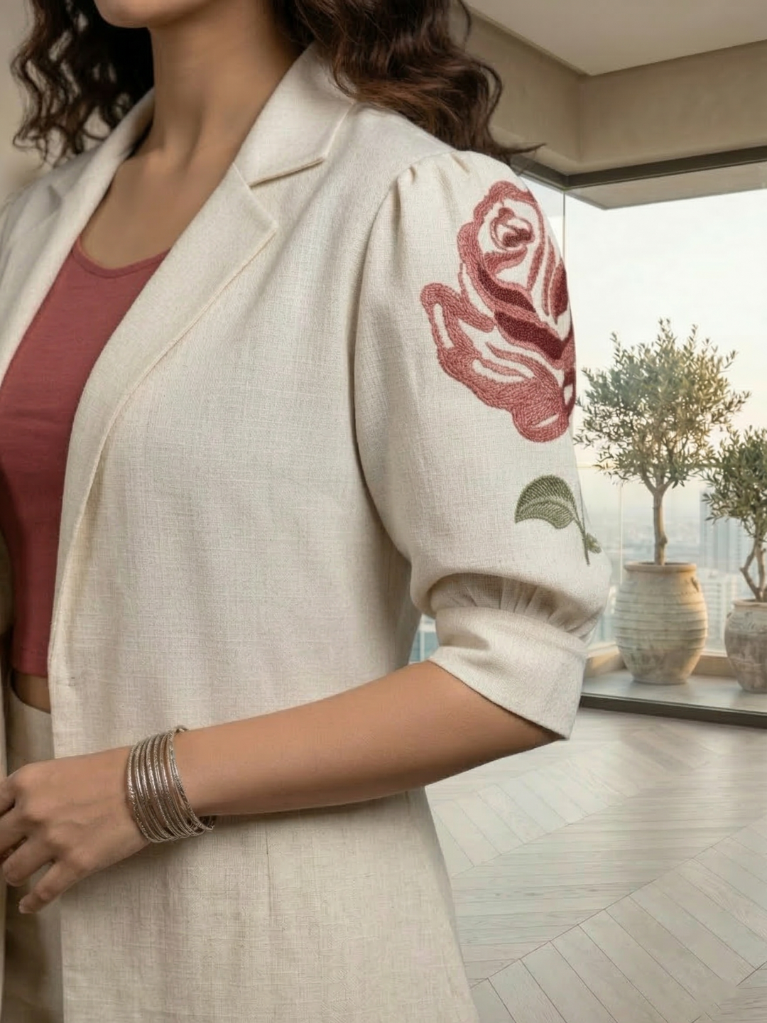 Drona pearl embroidery cotton 3 pc co-ord set