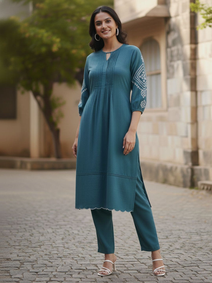 TUSHKI TEAL COTTON COMFY KURTA PANT SET