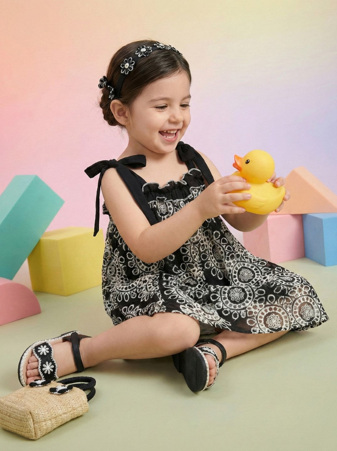 Joy Onyx schiffli cotton kids dress