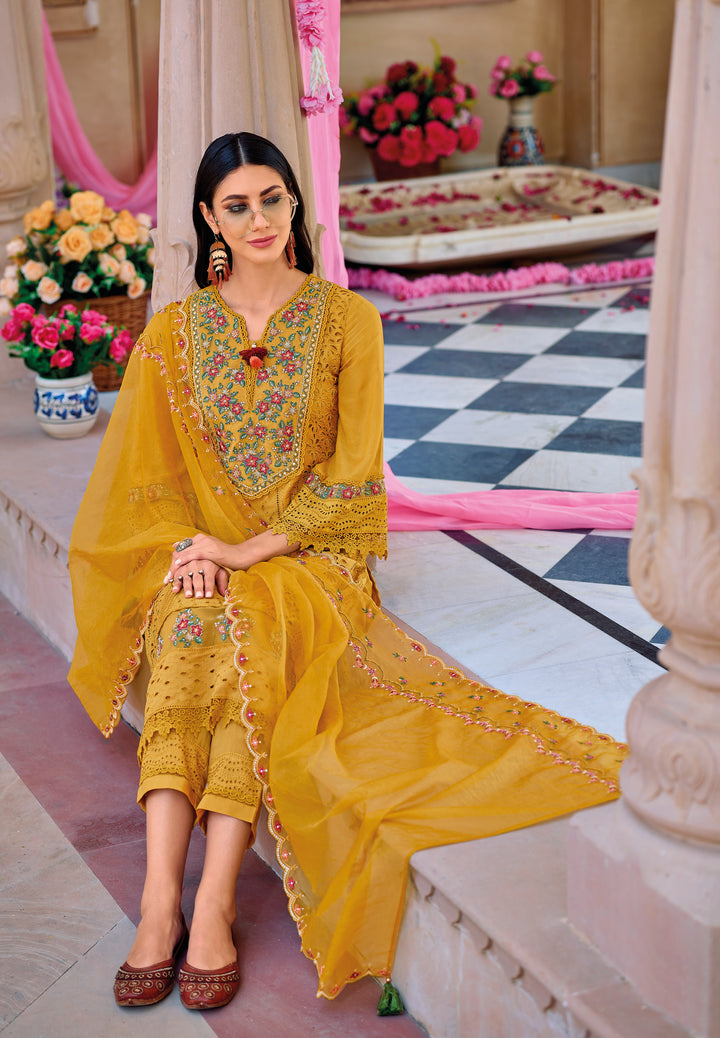 Sadia Gold Schiffli Heavy Pakistani Suit Set