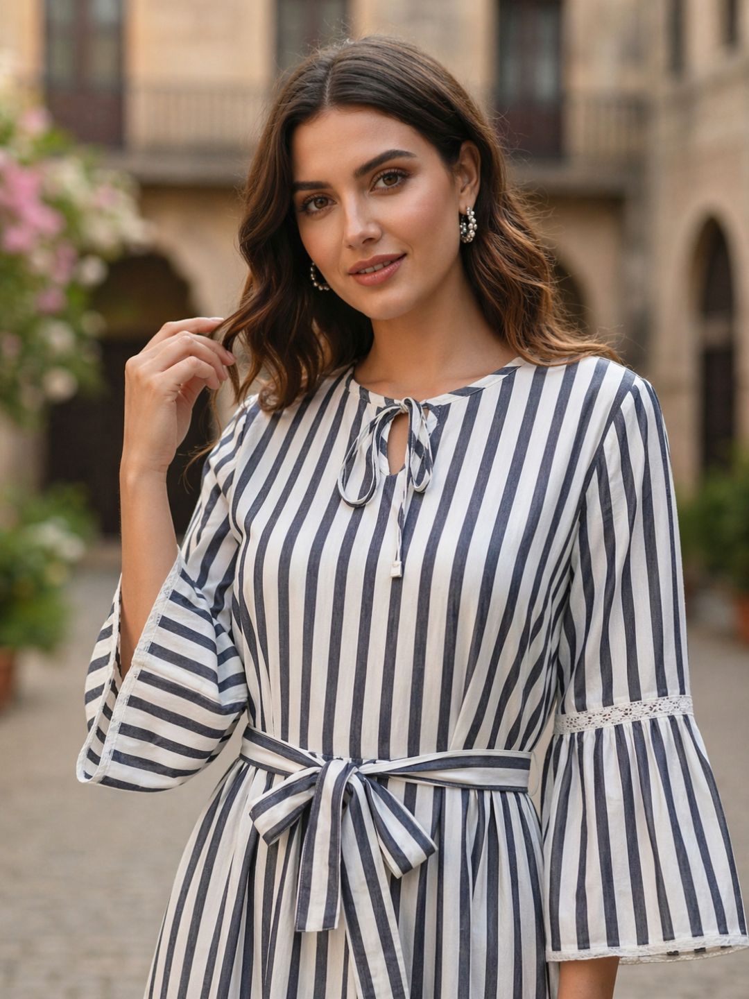 Perka stone stripes cotton dress