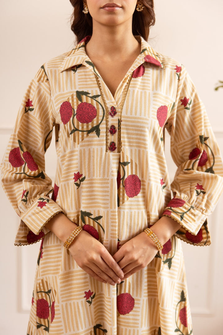 Karen sand Cotton kurta pant set