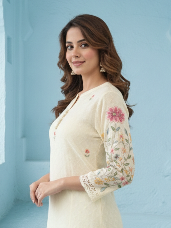 Kirti Mist Cotton Embroidered Suit Set