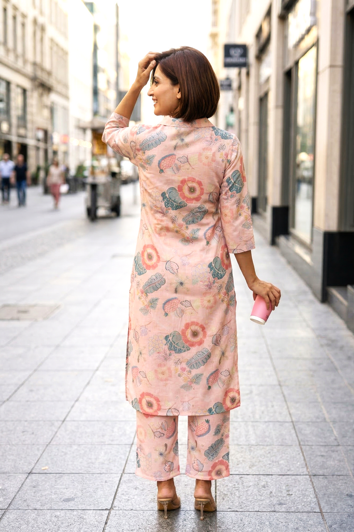 Bindiya rose linen kurta pant set