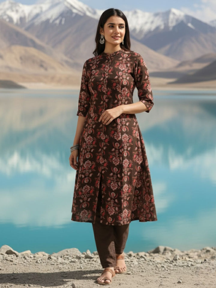 Rachna Charcoal Printed Cotton Kurta Pant Set