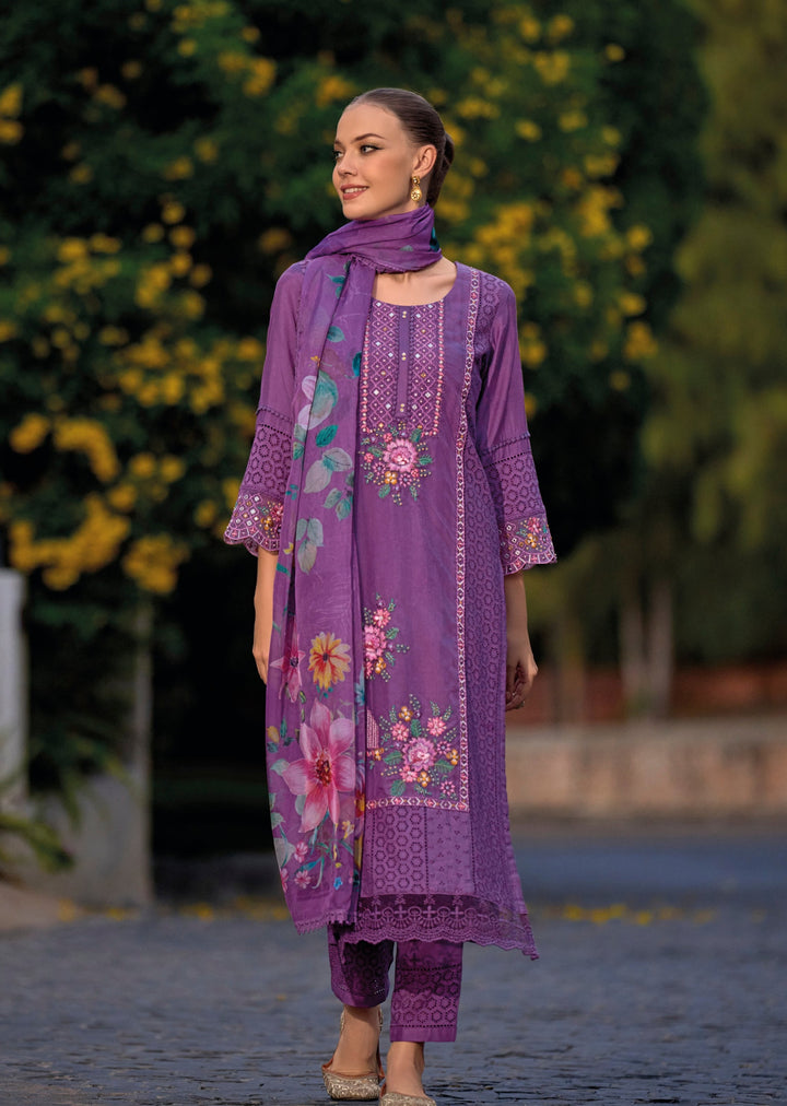 HUMSAFAR ORCHID SCHIFFLI HEAVY PAKISTANI SUIT SET