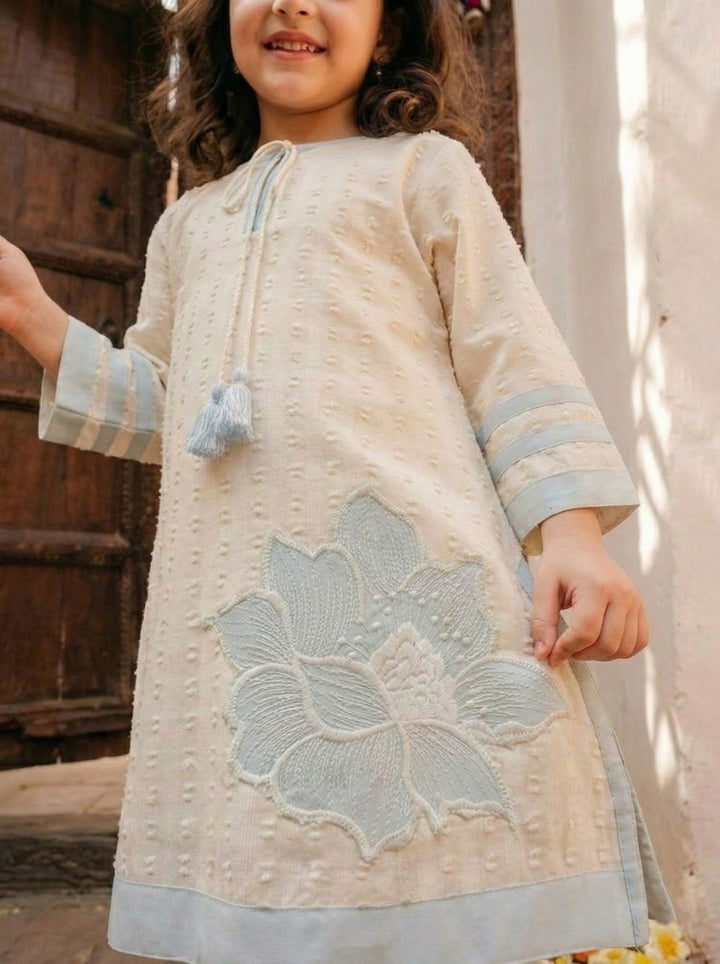 Joy pearl embroidery kids kurta pant set