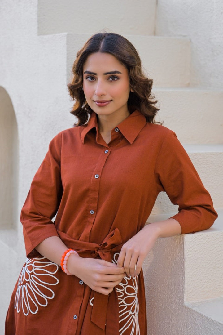 Tatva cedar embroidery cotton dress