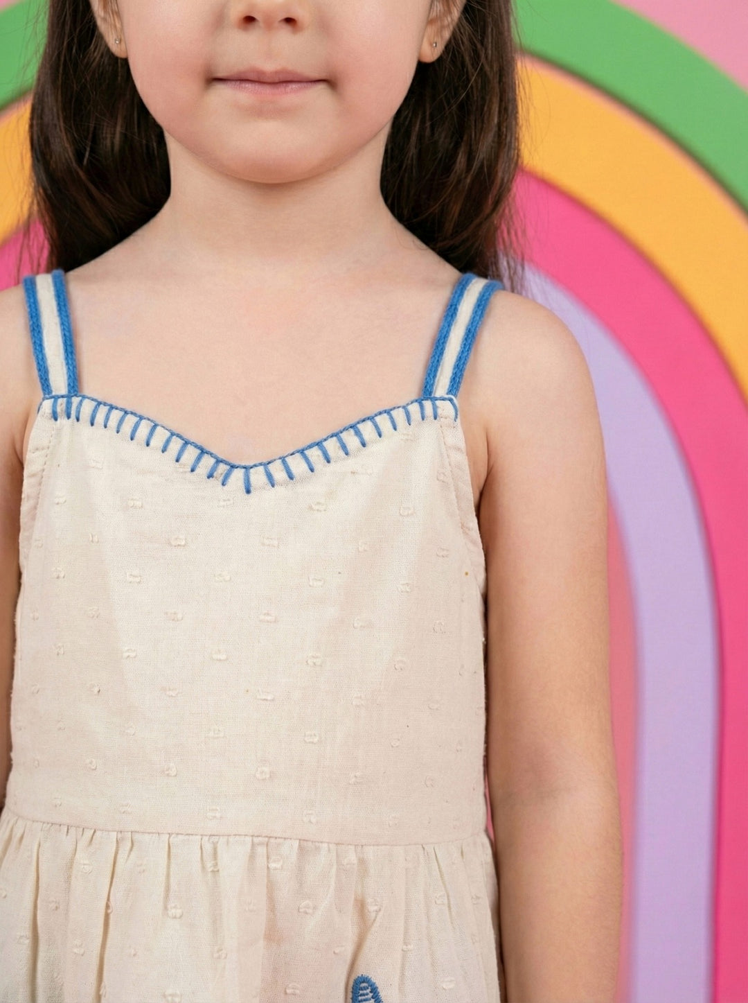 Joy cream embroidery kids cotton dress