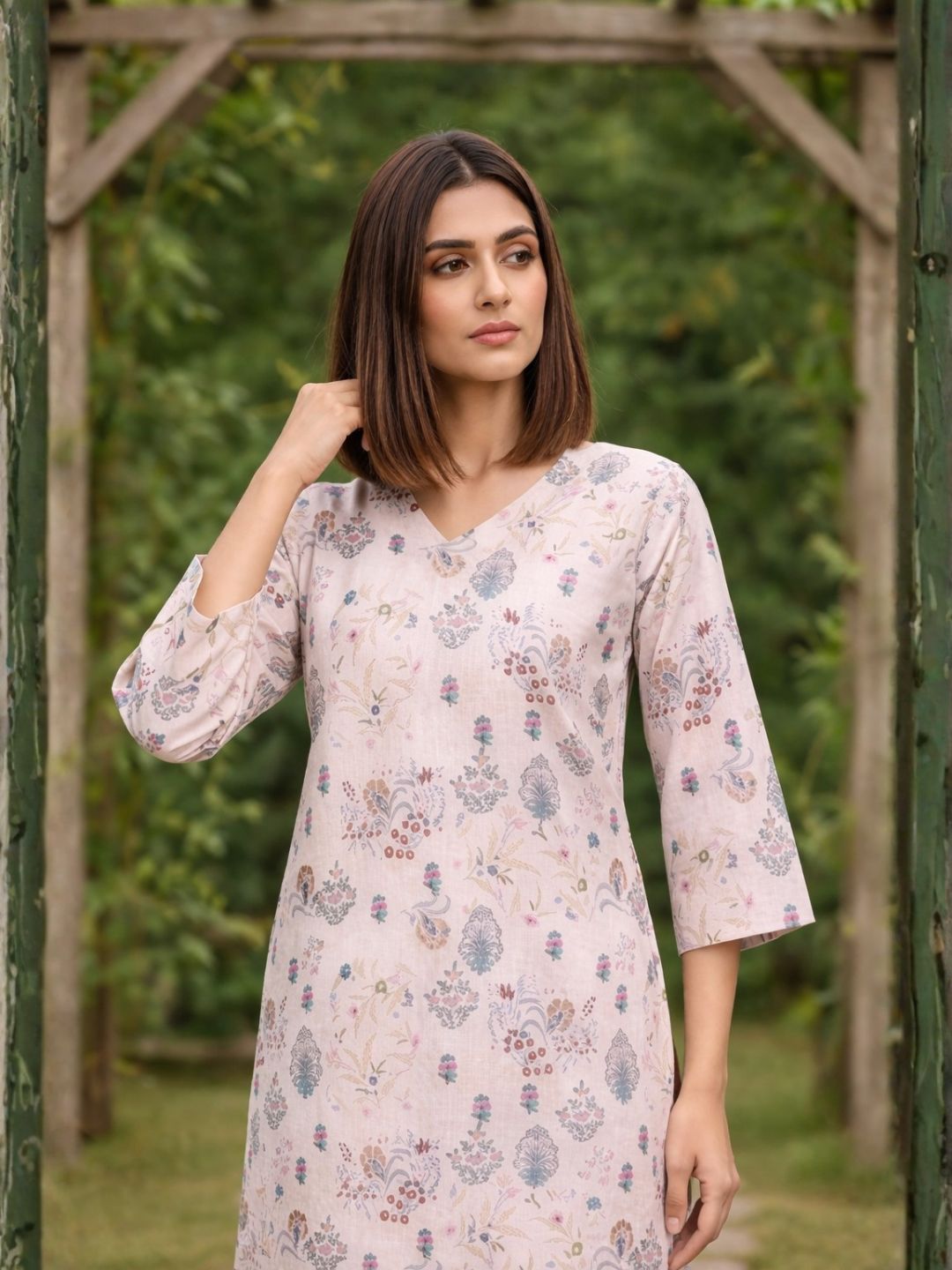 Bindiya Pearl Linen Printed Kurta Pant Set
