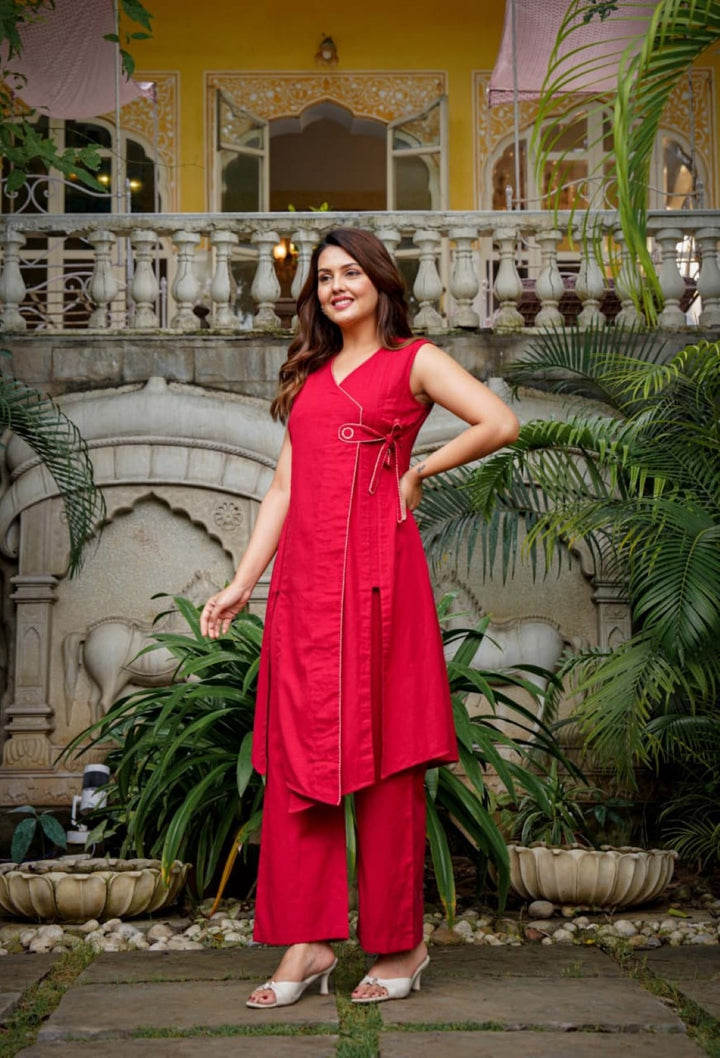 Poppi scarlet cotton kurta pant set
