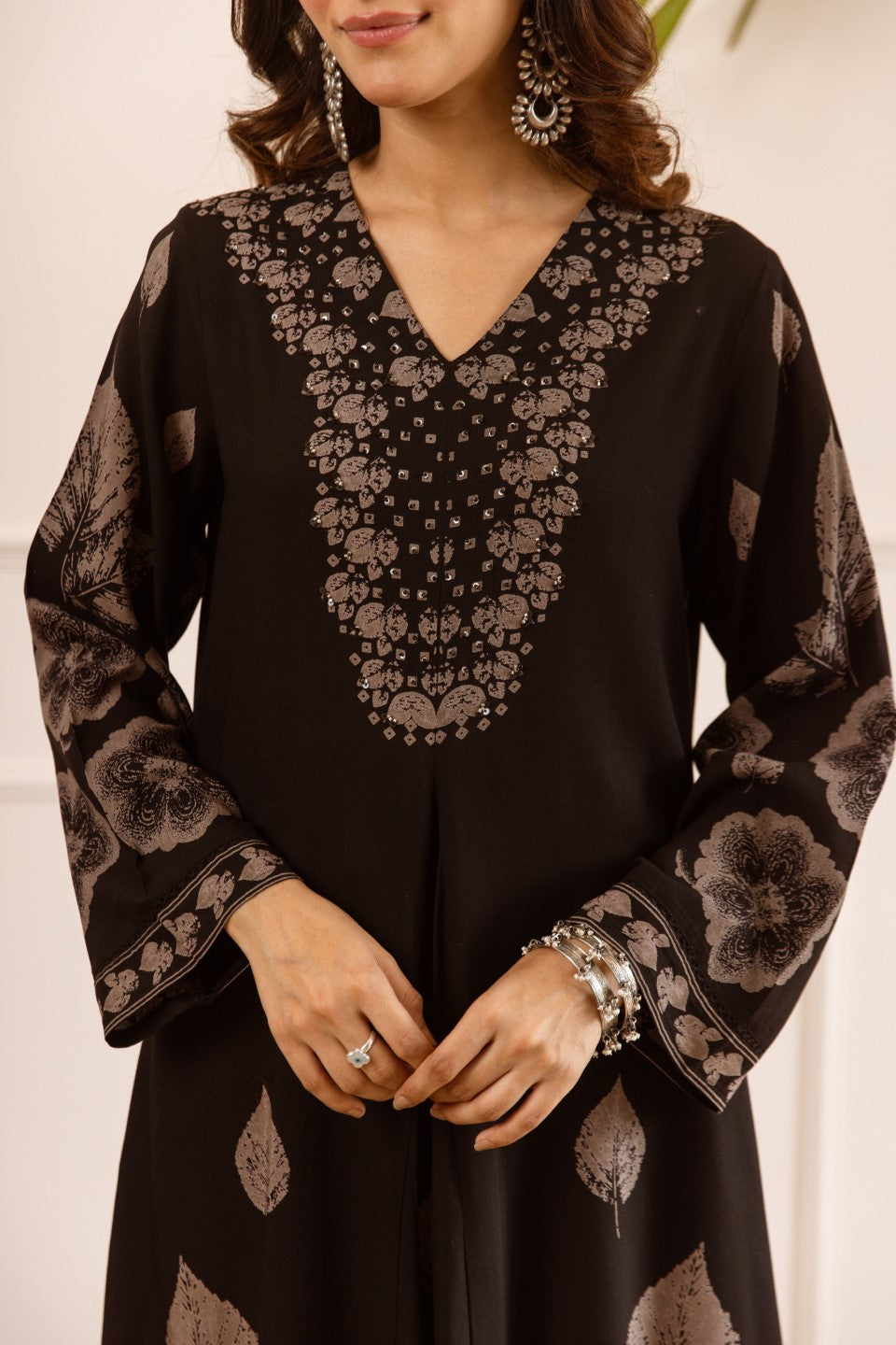 Karen coal printed cotton kurta pant set