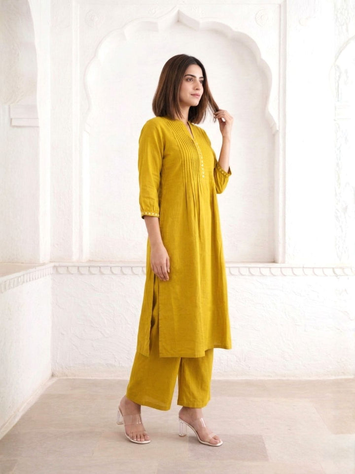 Sarika Gold Cotton Work Kurta Pant Set