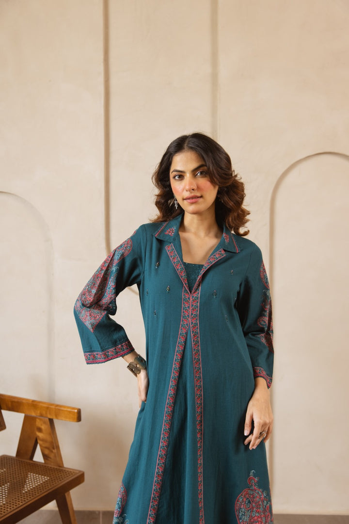 Karen cyan printed kurta pant set