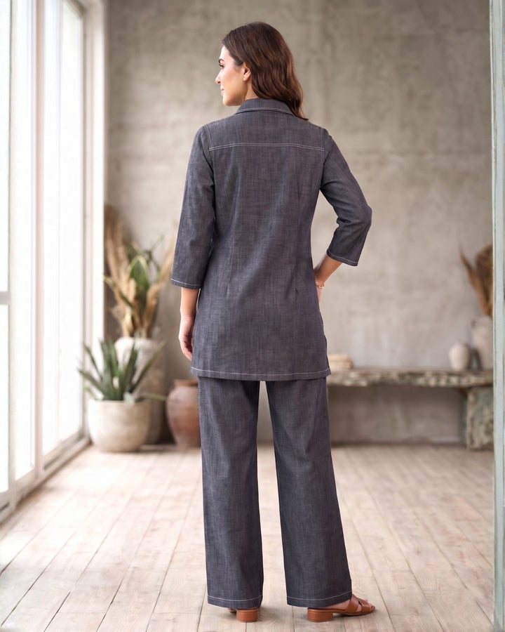 Prisha fossil embroidery denim co-ord set