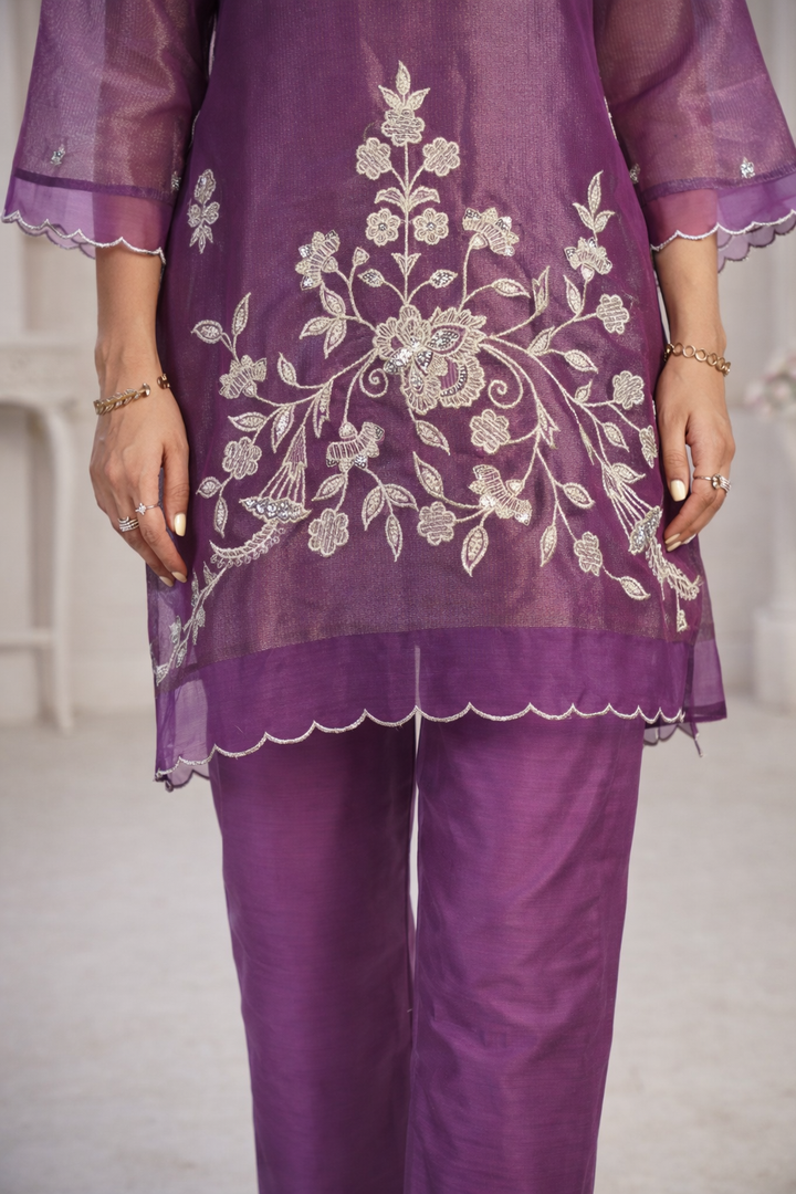 Anumeha Plum Full Work co-ord set