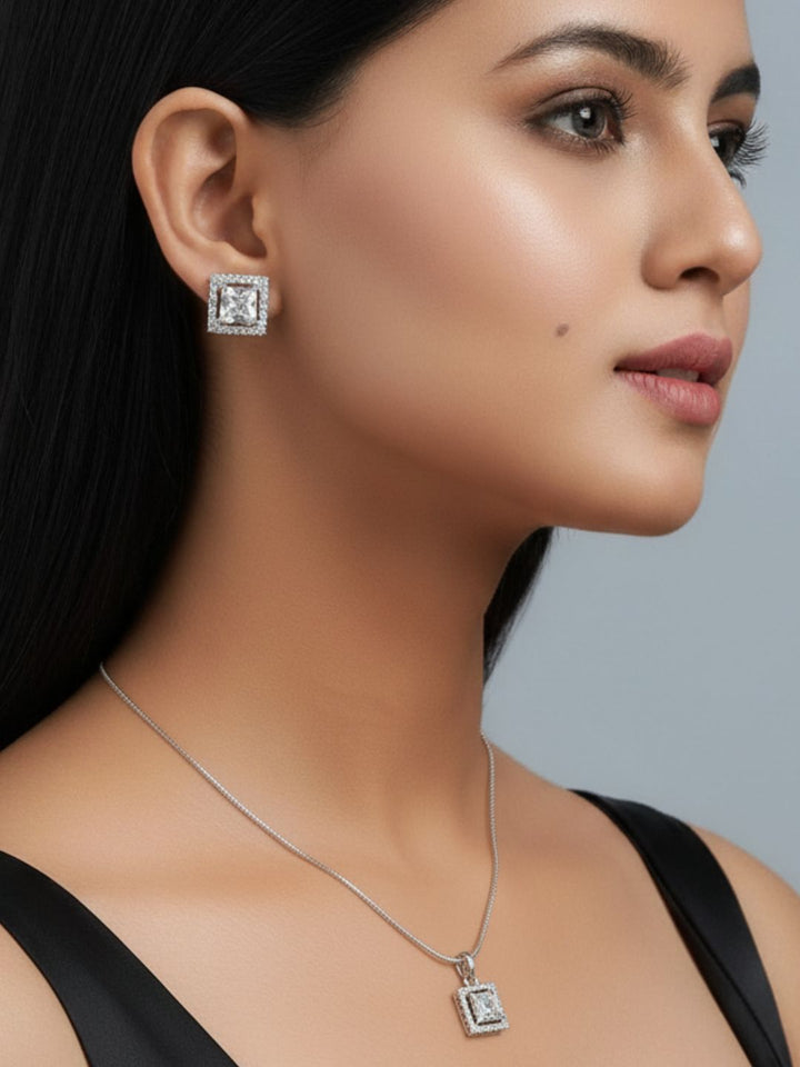 Shama Diamond Earing & Pendant Set