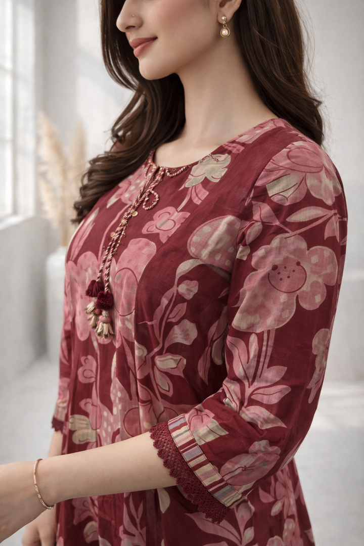Ridhika Merlot Printed Cotton Suit Set