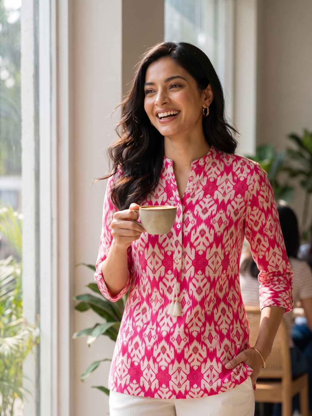 UMA SALMON PRINTED COTTON SHORT TOP