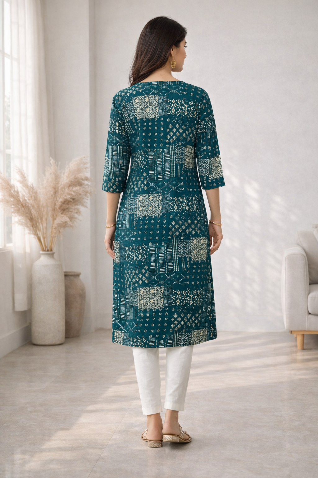 Barnali Pine Printed Work Kurti