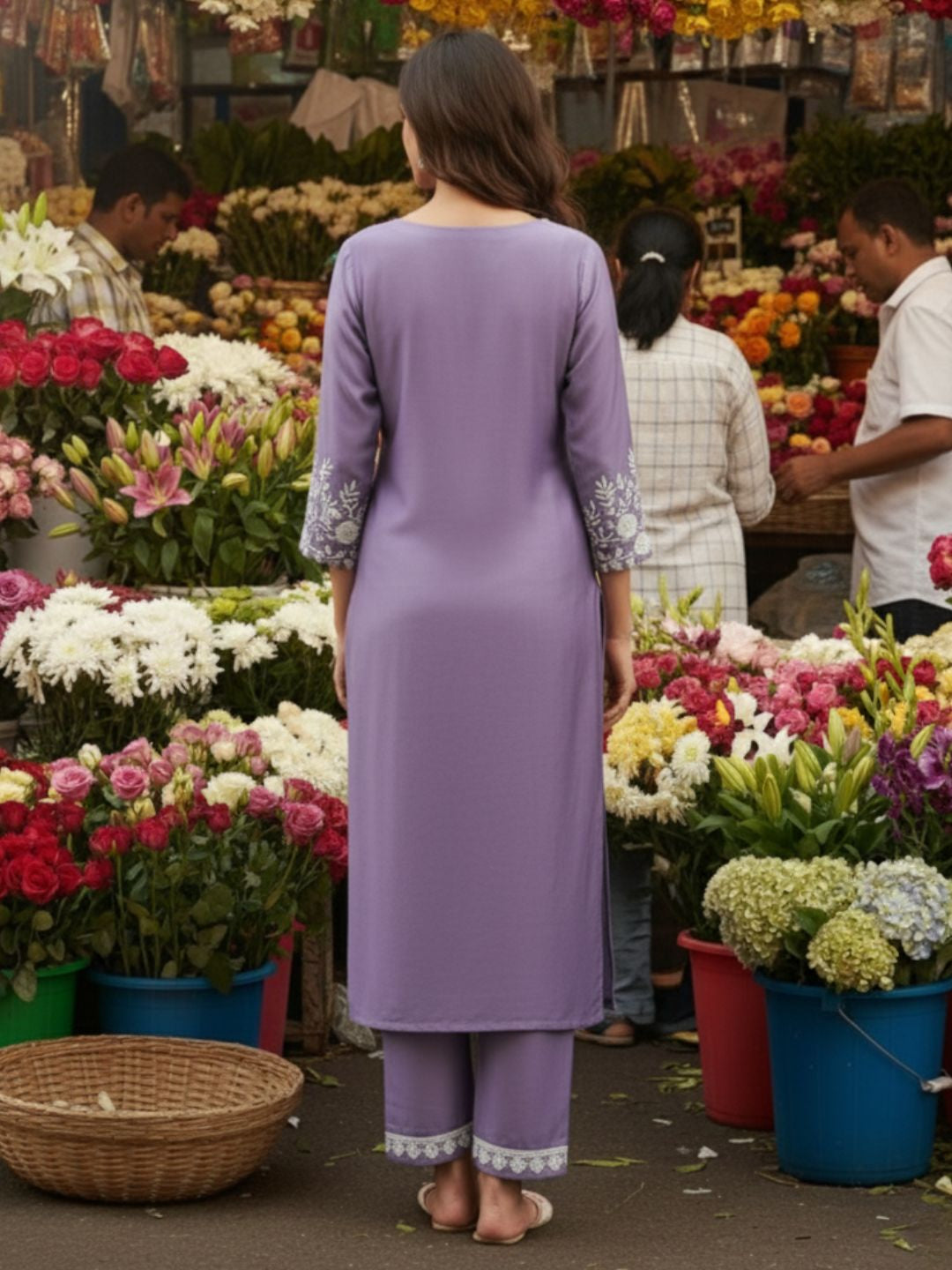 Tara Lavender Embroidered Suit Set