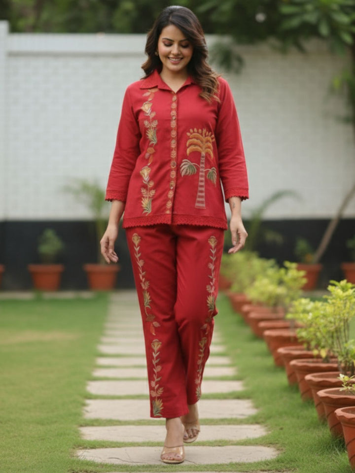 Hopipola Crimson Embroidery Co-ord Set