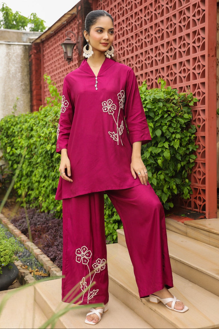 Sargi claret embroidery cotton co-ord set
