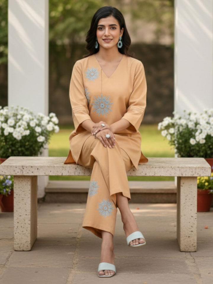 Raftar Tan Embrodiery Co-ord Set