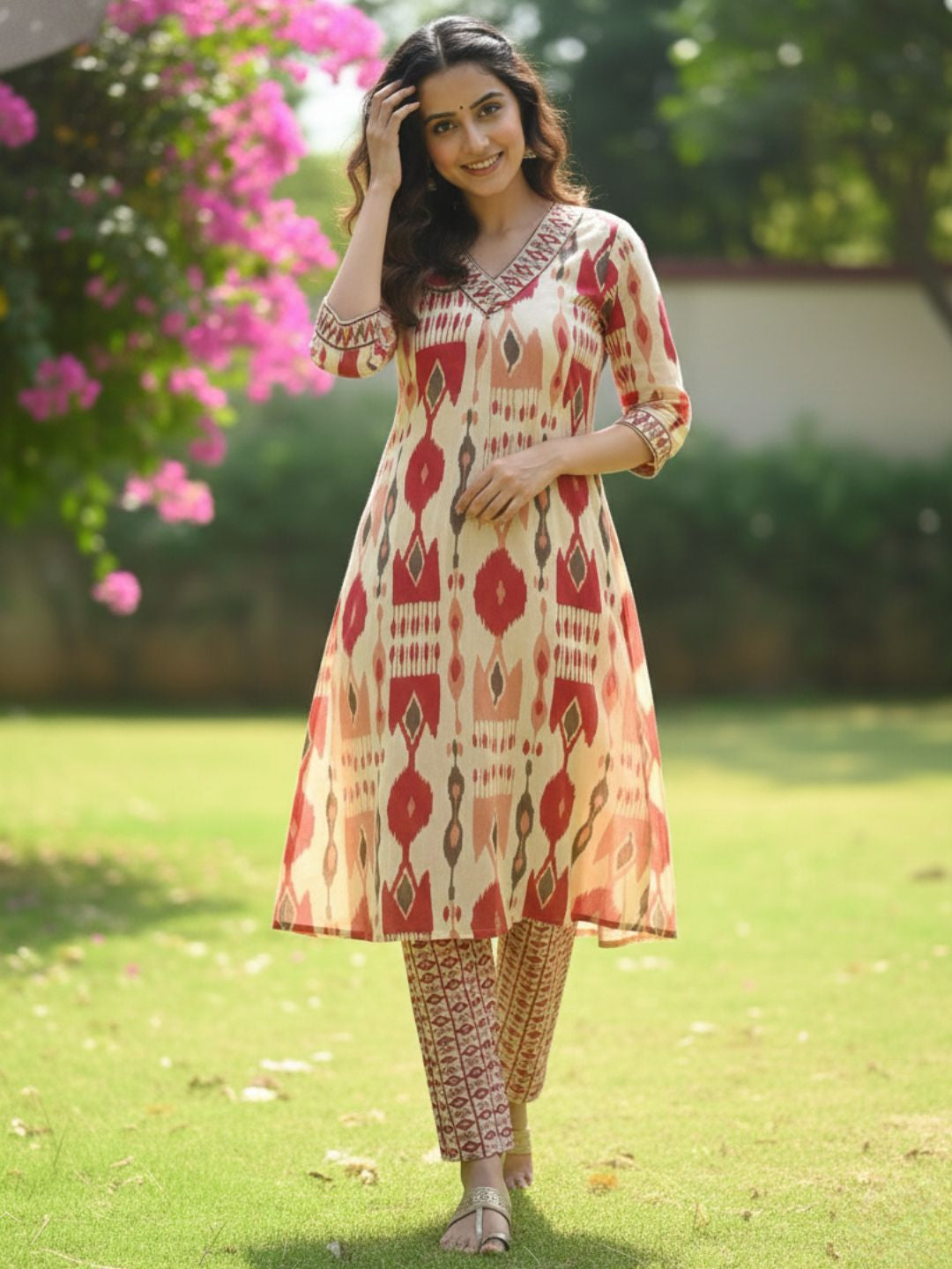 SASHA CORAL PRINTED KURTA PANT SET