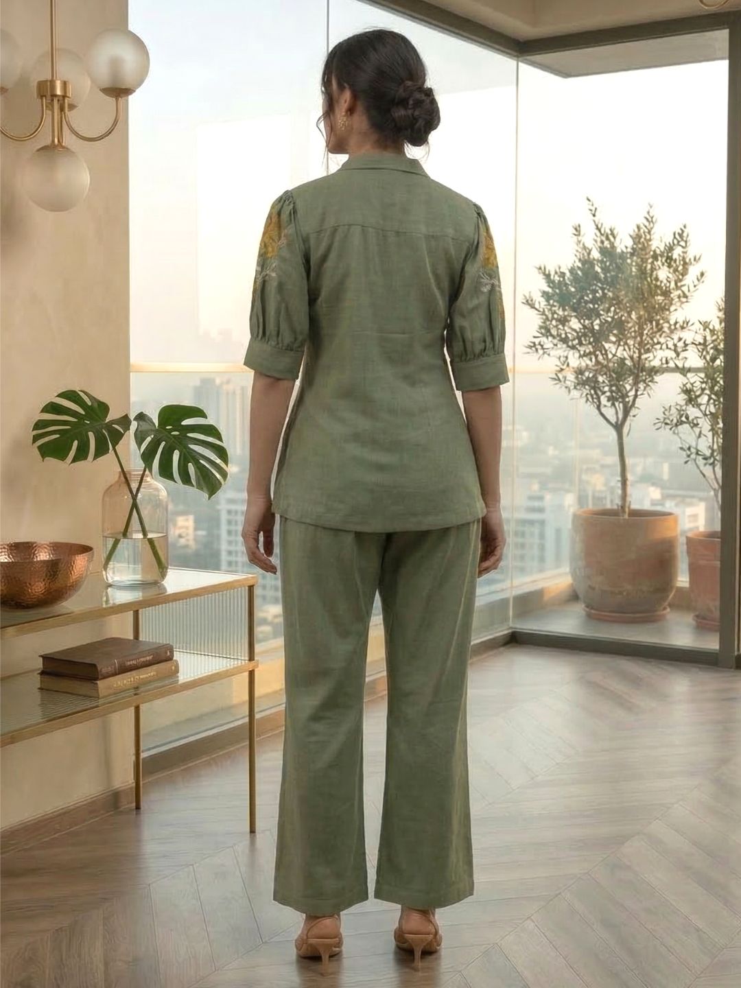 Drona moss embroidery cotton 3 pc co-ord set