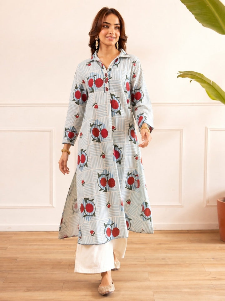Kashvi sky Cotton Kurta Pant Set