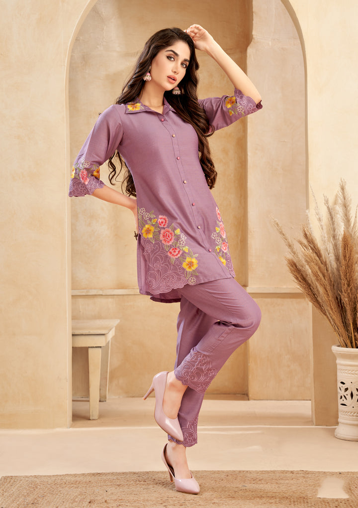 Asmi Orchid Embroidered Co-ord Set