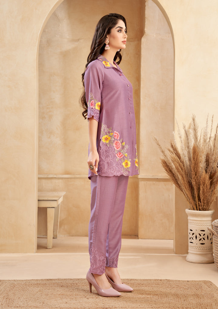 Asmi Orchid Embroidered Co-ord Set