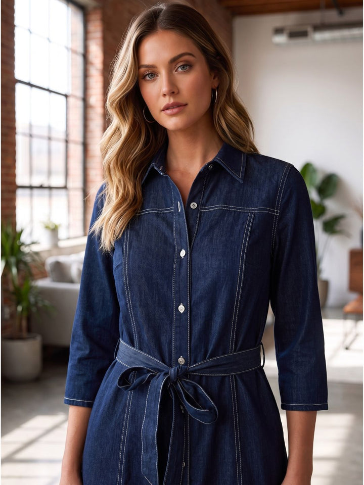 Prisha Navy denim cotton dress