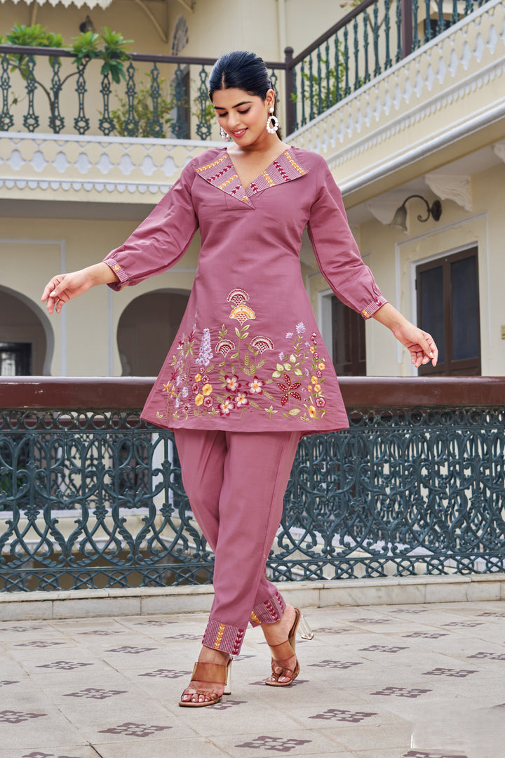 Darika cherry embroidery co-ord set