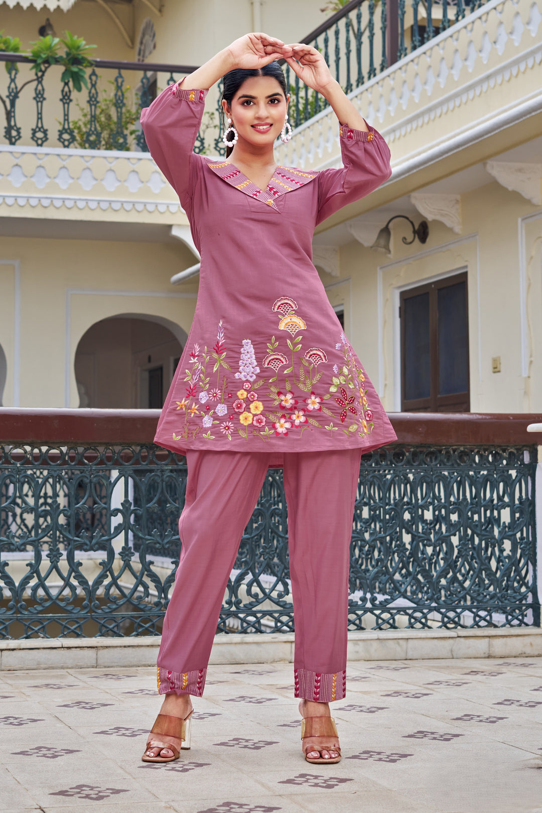 Darika cherry embroidery co-ord set