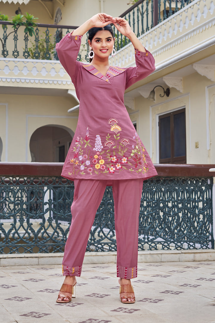 Darika cherry embroidery co-ord set