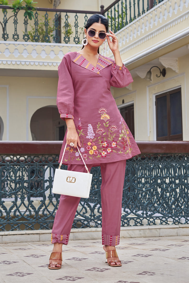 Darika cherry embroidery co-ord set