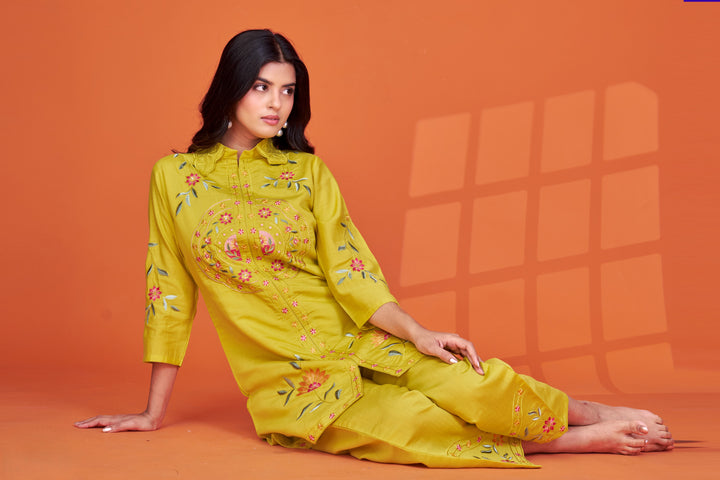Darika Canary Embroidery Co-ord Set