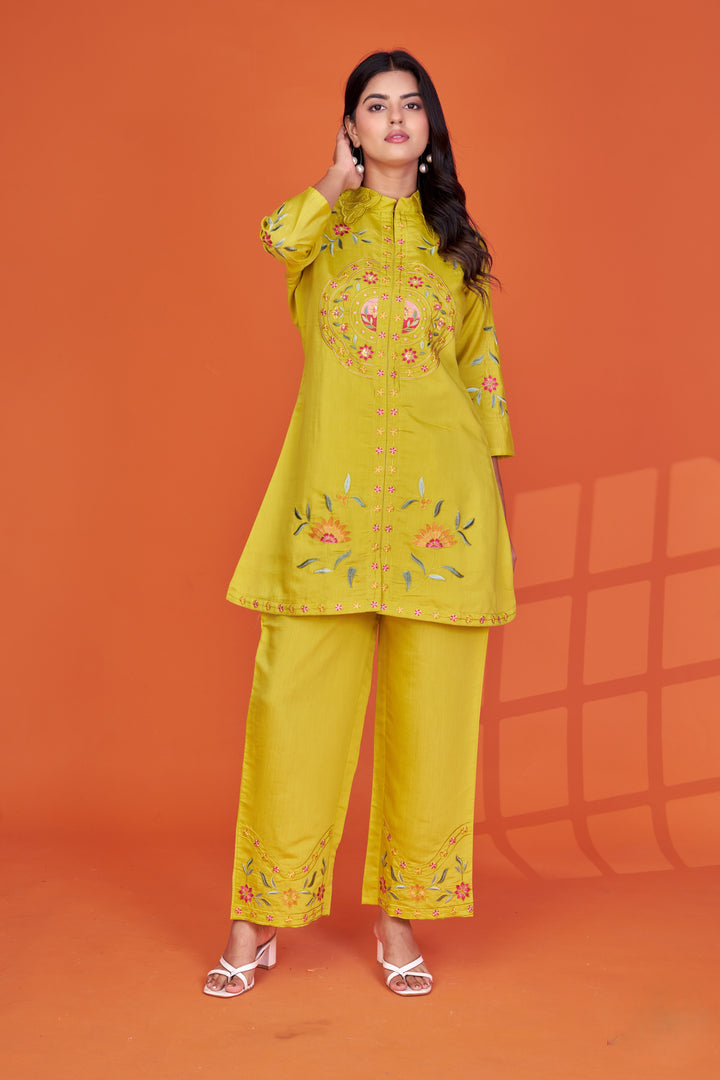 Darika Canary Embroidery Co-ord Set